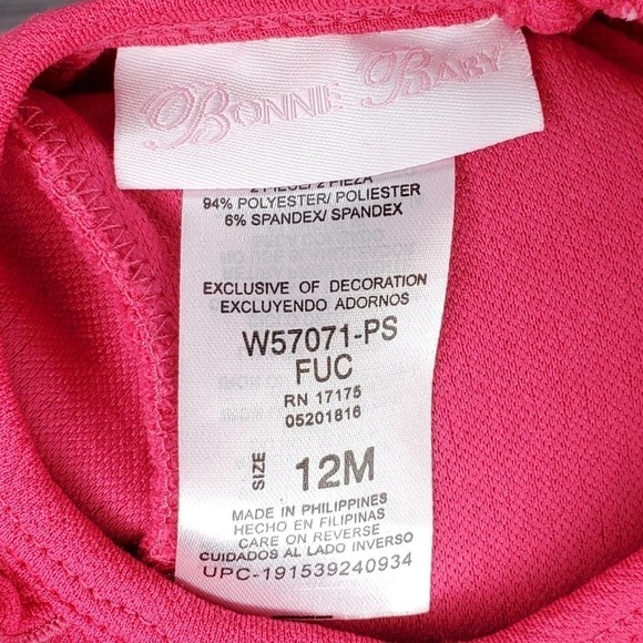 Bonnie Baby Short Sleeve Dress with Bow Pink 12 m - Picture 4 of 5